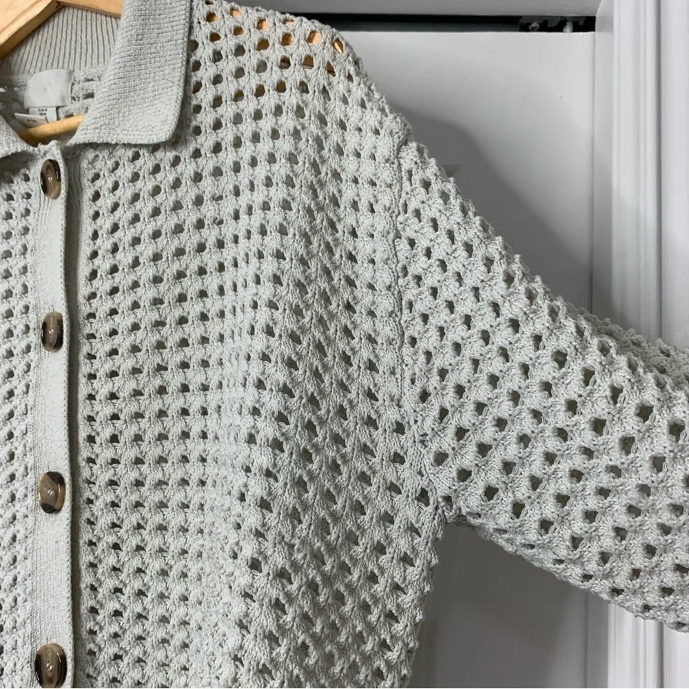 H&M Beige Button-Up Open Knit Cardigan Size US M - Picture 3 of 12